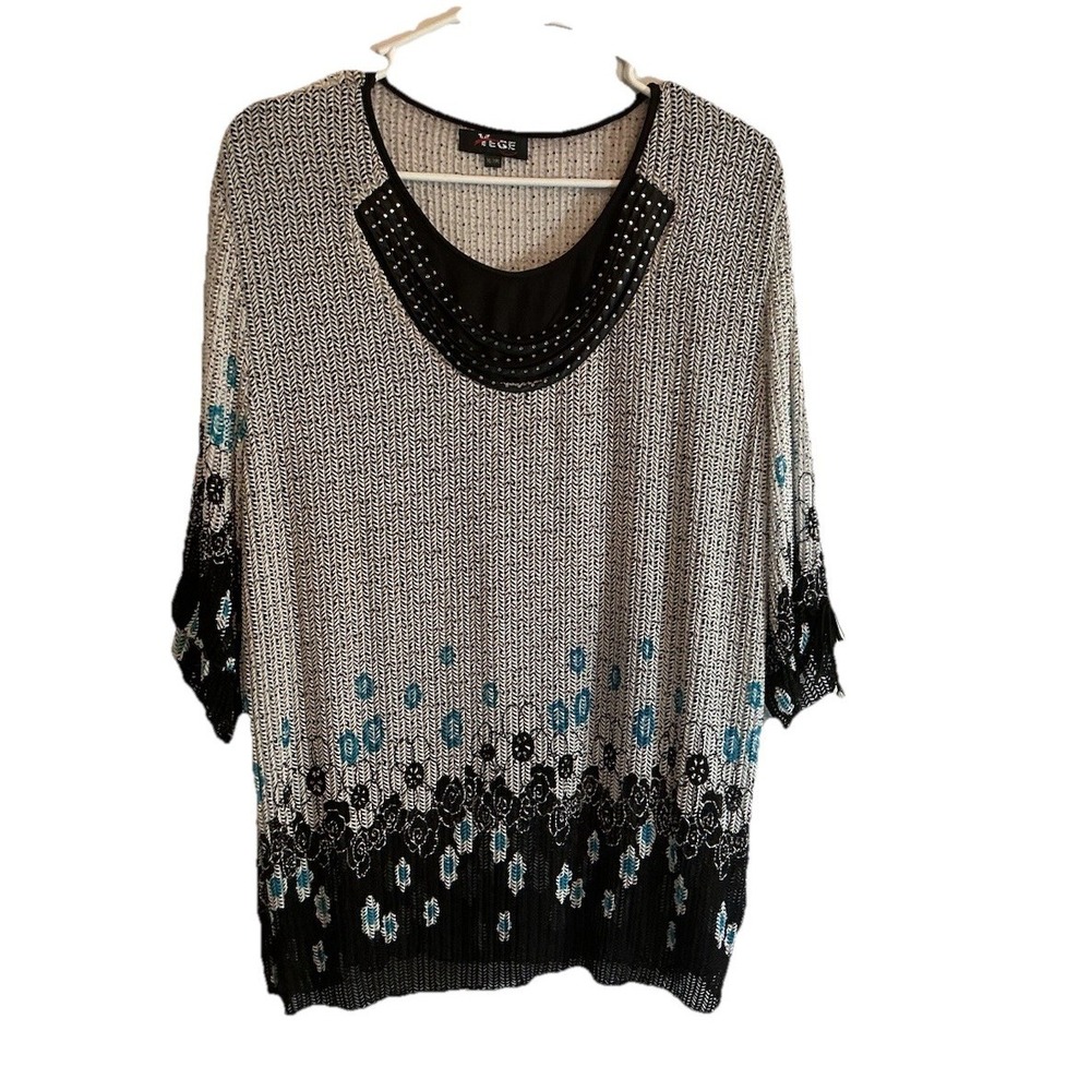Women's Yege Floral‎ Multicolor Tunic Glam Accent Lined 3/4 Sleeve Size XL / XXL